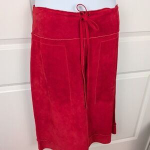 Illia Red Suede Leather Midi Skirt Tie Waist USA Made Medium Luxury Boho